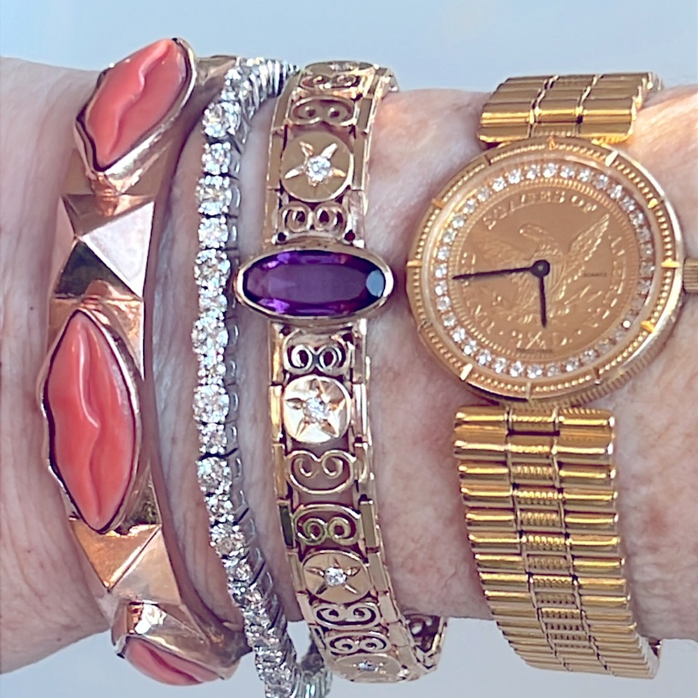 14k gold diamond and amethyst bracelet